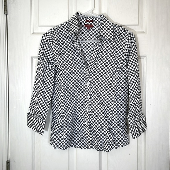 Talbots Wrinkle Free Diamond Pattern Button Down Shirt Size 6p - Picture 1 of 9